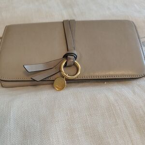 Chloe Authentic Tan Leather Wallet with Gold Ring Accent